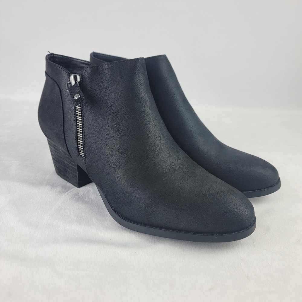 LifeStride Blake Black Ankle Boots Womens 8.5M Faux Leather Block Heel Booties